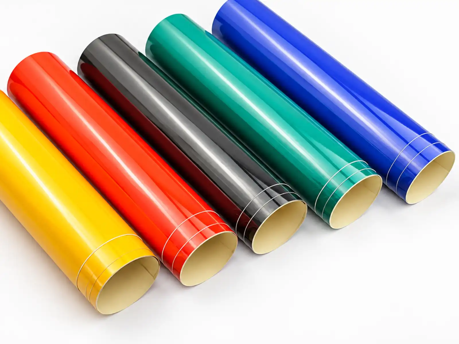 Rollos de lámina de superficie lisa en amarillo, rojo, negro, verde y azul