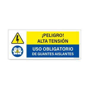 Peligro Alta Tensión - Uso Obligatorio de Guantes Aislantes