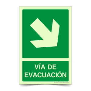 Vía de Evacuación Flecha Derecha Abajo Fotoluminiscente