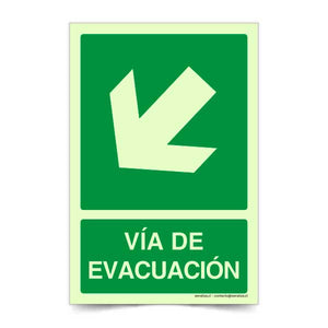 Vía de Evacuación Flecha Izquierda Abajo Fotoluminiscente